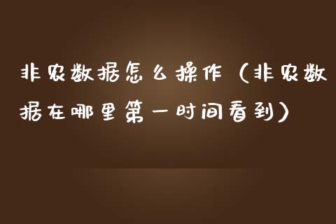 非农数据怎么操作（非农数据在哪里第一时间看到）