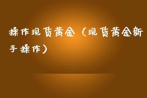 操作现货黄金（现货黄金新手操作）