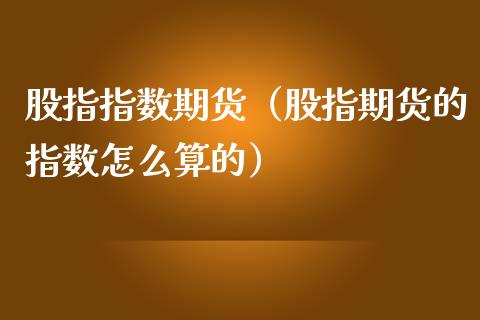 股指指数期货（股指期货的指数怎么算的）