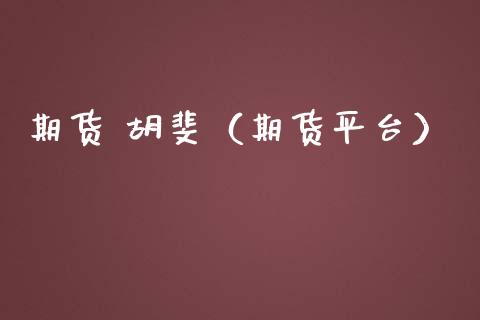 期货 胡斐（期货平台）
