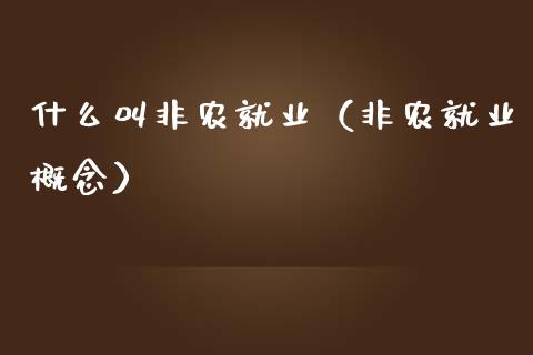 什么叫非农就业（非农就业概念）