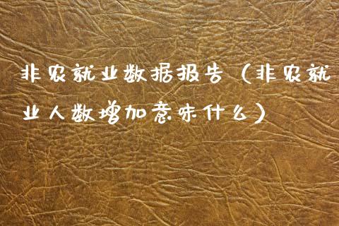非农就业数据报告（非农就业人数增加意味什么）